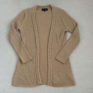 Claudia Nichole 100% Cashmere Cable Knit Long Cardigan Sweater Tan Size Medium